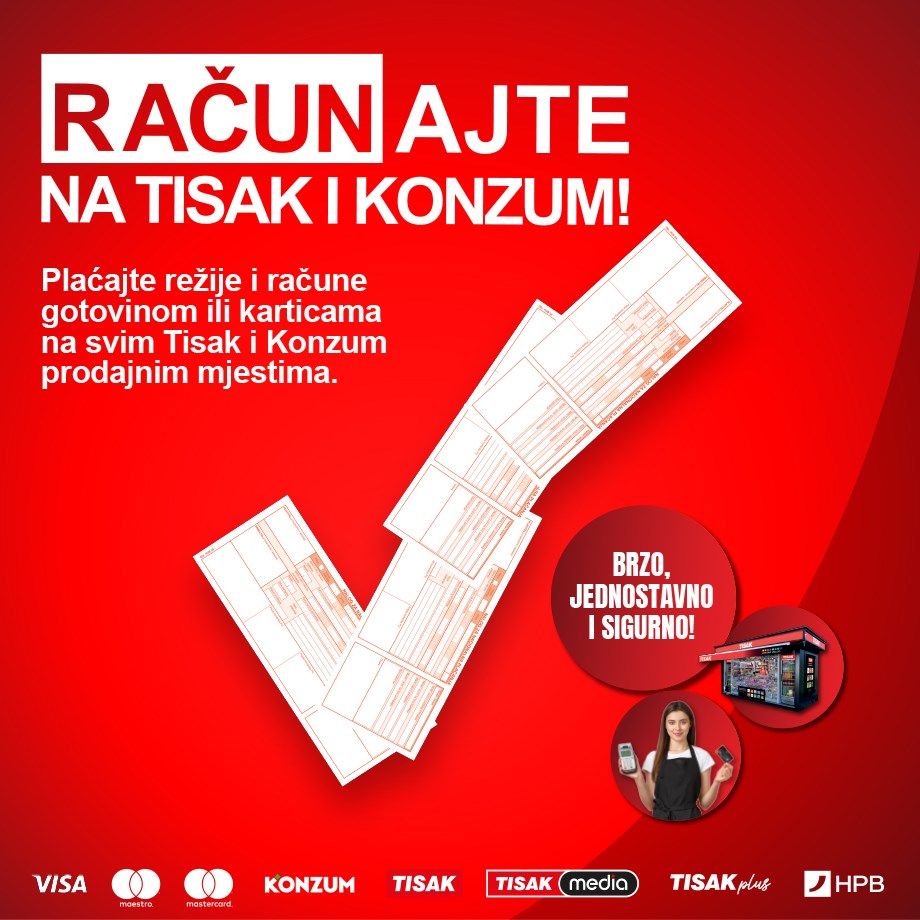 Plaćanje računa na Tisak i Konzum prodajnim mjestima